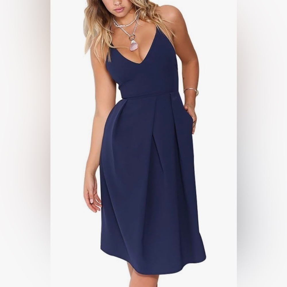 NWT Size 14 XXL Navy Blue Sleeveless v neck Strappy Cocktail Dress Pockets